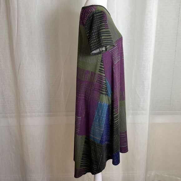LuLaRoe XS Purple Green Gray Blue Crewneck Short Sleeve Hi Low Dress - Picture 5 of 12